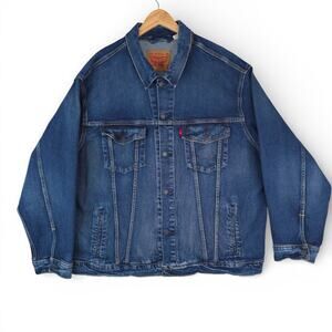 Levis Denim Trucker Jacket Mens 3XL XXXL Blue Cotton Stretch Classic Workwear